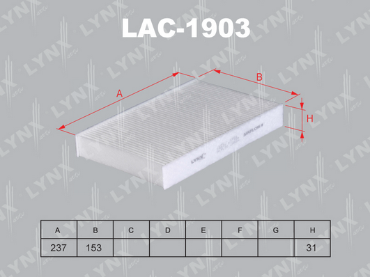 Фильтр, воздух во внутренном пространстве LYNX LAC1903