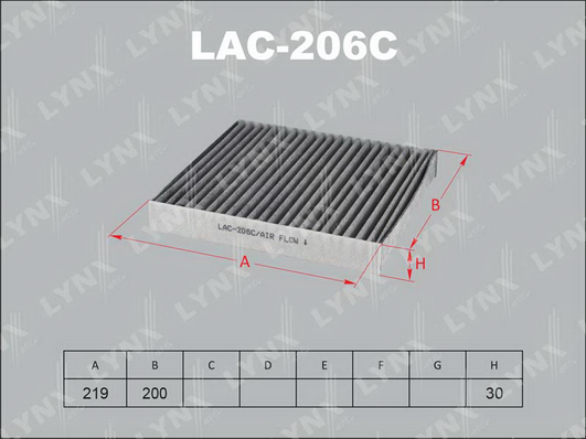 Фильтр, воздух во внутренном пространстве LYNX LAC206C
