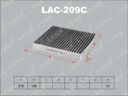 Фильтр, воздух во внутренном пространстве LYNX LAC209C