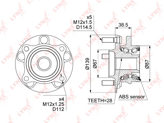 Комплект подшипника ступицы колеса LYNX WH1025