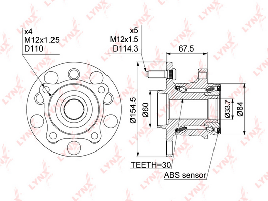 Комплект подшипника ступицы колеса LYNX WH1063