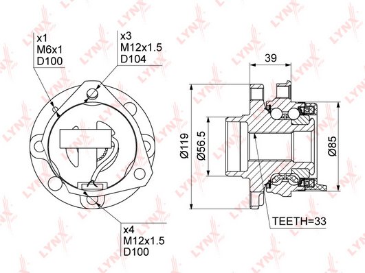 Комплект подшипника ступицы колеса LYNX WH1146