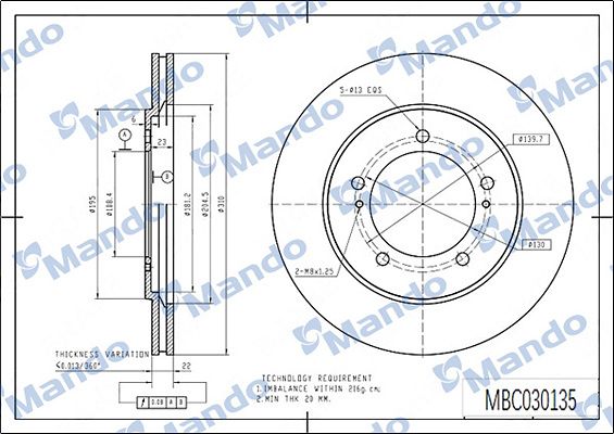 Тормозной диск MANDO MBC030135