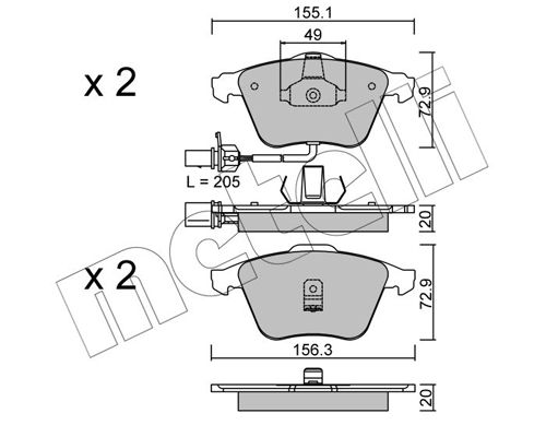 Комплект тормозных колодок, дисковый тормоз METELLI 2205490