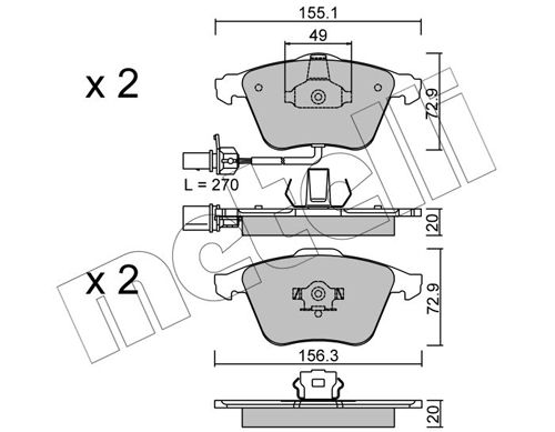 Комплект тормозных колодок, дисковый тормоз METELLI 2205491