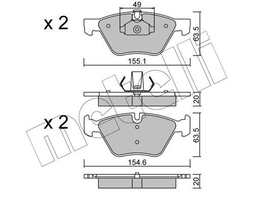 Комплект тормозных колодок, дисковый тормоз METELLI 2205570