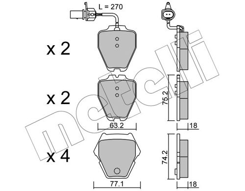 Комплект тормозных колодок, дисковый тормоз METELLI 2207741