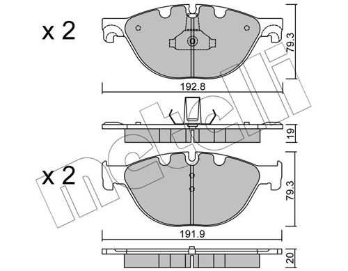 Комплект тормозных колодок, дисковый тормоз METELLI 2208300