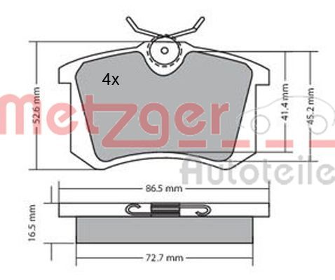 Комплект тормозных колодок, дисковый тормоз METZGER 1170039