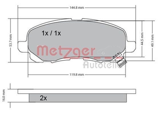 Комплект тормозных колодок, дисковый тормоз METZGER 1170133