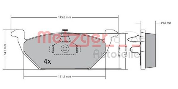 Комплект тормозных колодок, дисковый тормоз METZGER 1170144