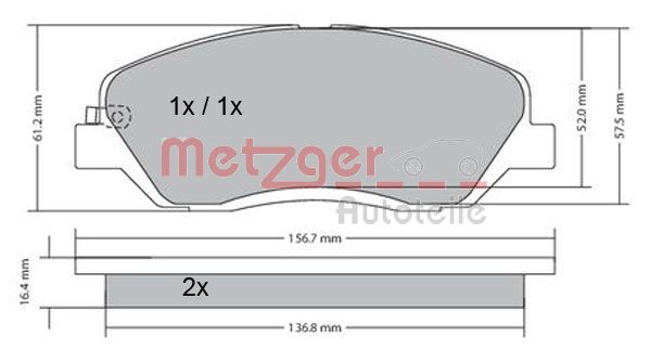 Комплект тормозных колодок, дисковый тормоз METZGER 1170205