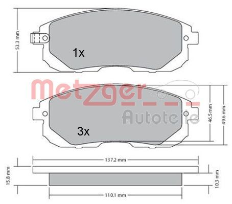 Комплект тормозных колодок, дисковый тормоз METZGER 1170208