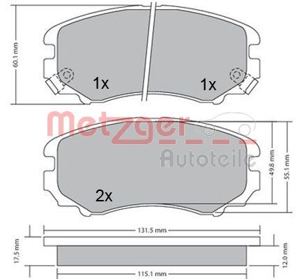 Комплект тормозных колодок, дисковый тормоз METZGER 1170262