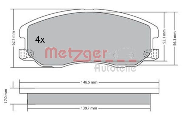 Комплект тормозных колодок, дисковый тормоз METZGER 1170358
