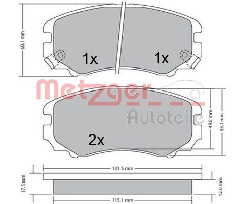 Комплект тормозных колодок, дисковый тормоз METZGER 1170379