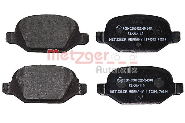 Комплект тормозных колодок, дисковый тормоз METZGER 1170392