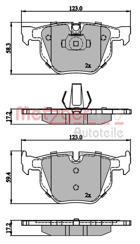 Комплект тормозных колодок, дисковый тормоз METZGER 1170843