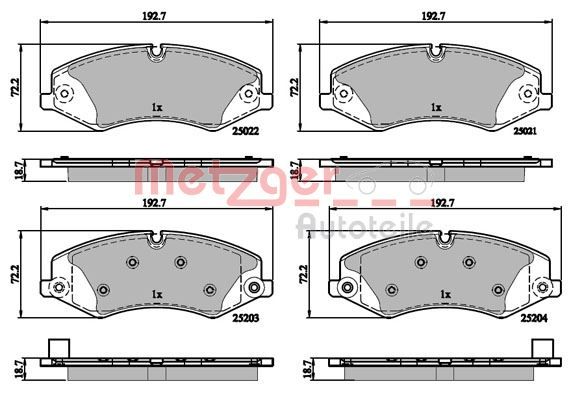 Комплект тормозных колодок, дисковый тормоз METZGER 1170879