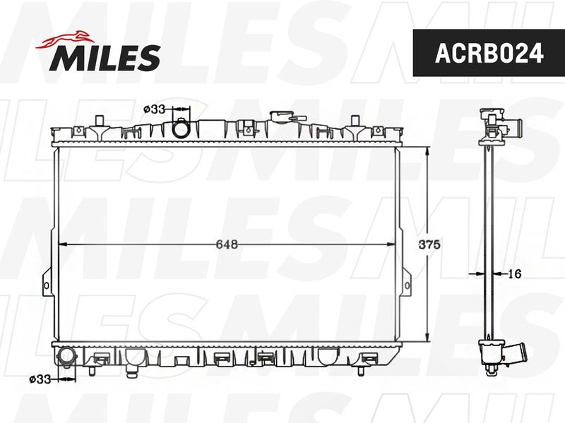 Радиатор, охлаждение двигателя MILES ACRB024