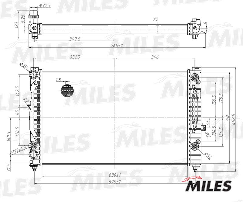 Радиатор, охлаждение двигателя MILES ACRM013