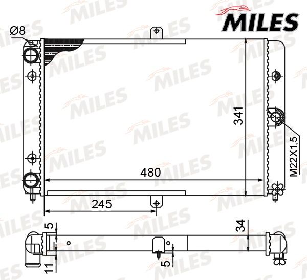 Радиатор, охлаждение двигателя MILES ACRM574