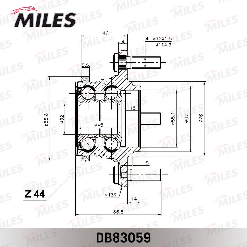 Комплект подшипника ступицы колеса MILES DB83059
