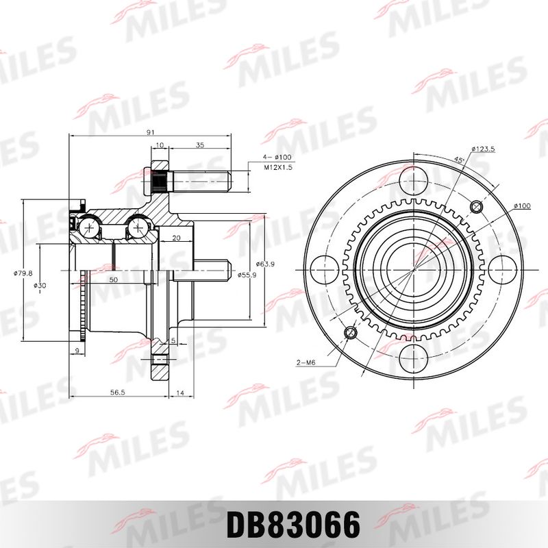 Комплект подшипника ступицы колеса MILES DB83066