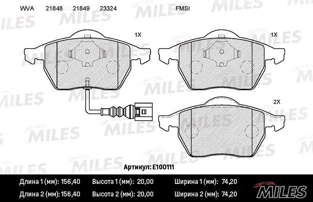 Комплект тормозных колодок, дисковый тормоз MILES E100111