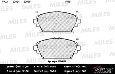 Комплект тормозных колодок, дисковый тормоз MILES E100158