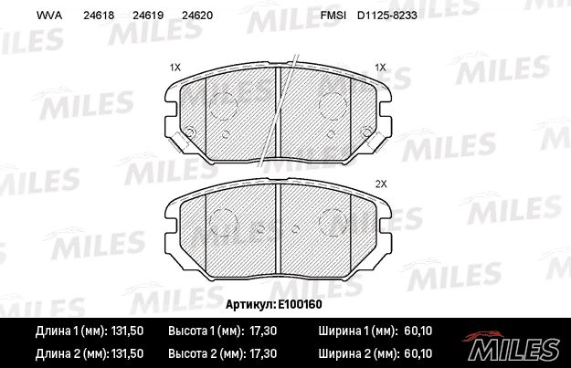 Комплект тормозных колодок, дисковый тормоз MILES E100160