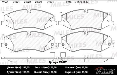 Комплект тормозных колодок, дисковый тормоз MILES E100271
