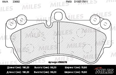 Комплект тормозных колодок, дисковый тормоз MILES E100272