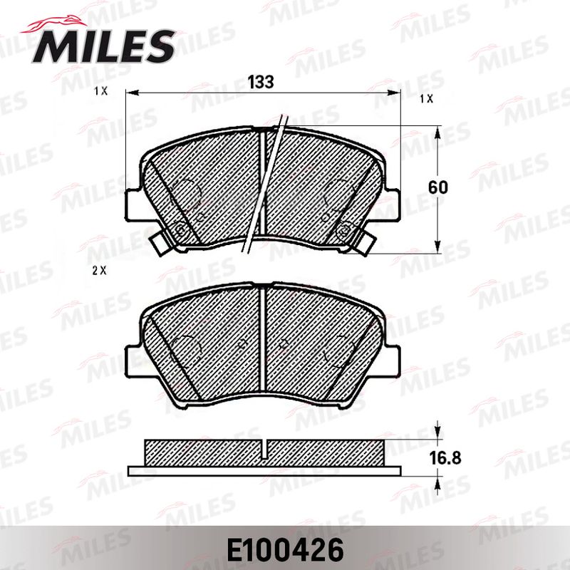 Комплект тормозных колодок, дисковый тормоз MILES E100426