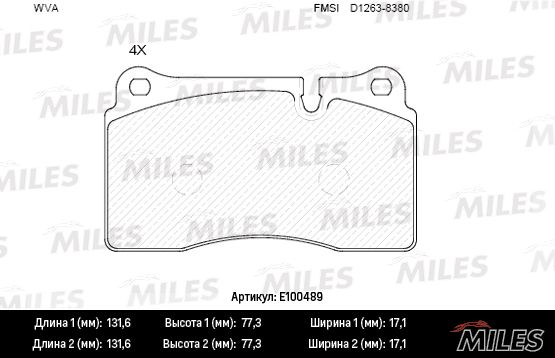 Комплект тормозных колодок, дисковый тормоз MILES E100489