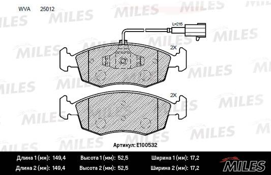 Комплект тормозных колодок, дисковый тормоз MILES E100532