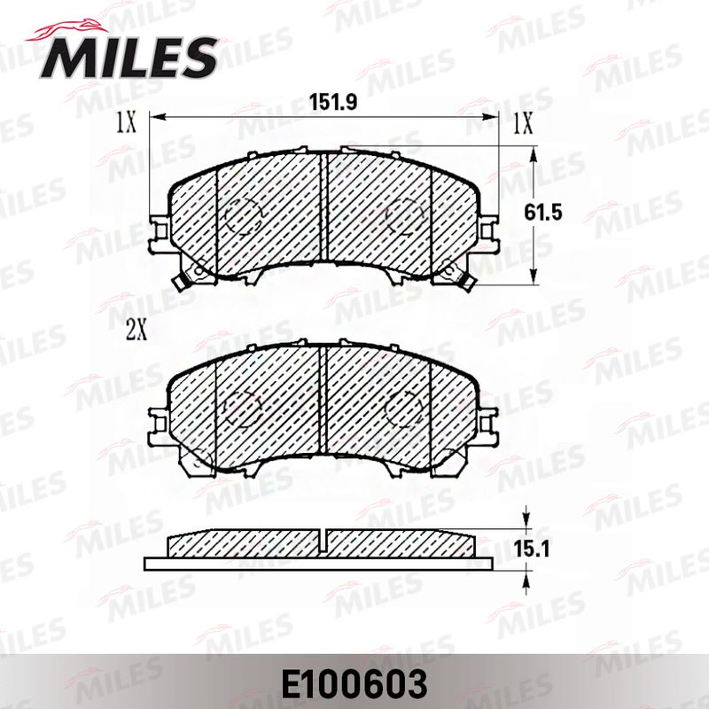 Комплект тормозных колодок, дисковый тормоз MILES E100603
