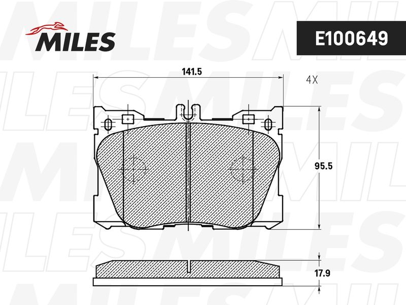 Комплект тормозных колодок, дисковый тормоз MILES E100649
