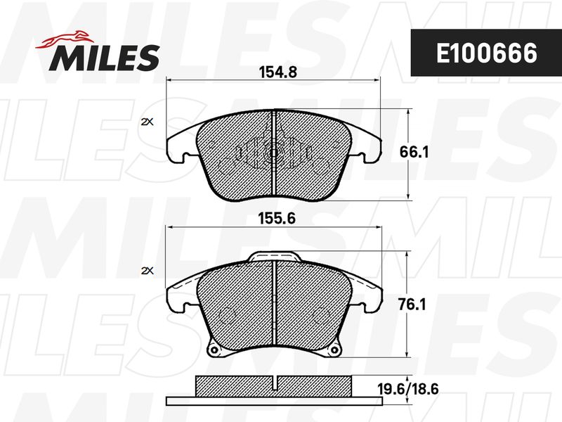 Комплект тормозных колодок, дисковый тормоз MILES E100666