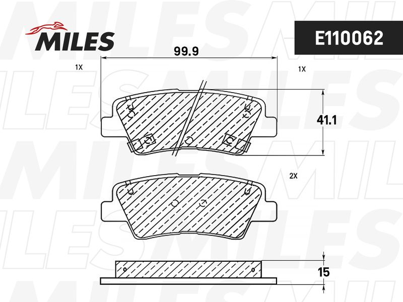 Комплект тормозных колодок, дисковый тормоз MILES E110062