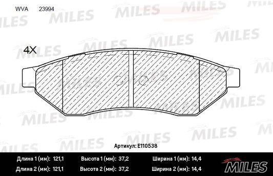 Комплект тормозных колодок, дисковый тормоз MILES E110538
