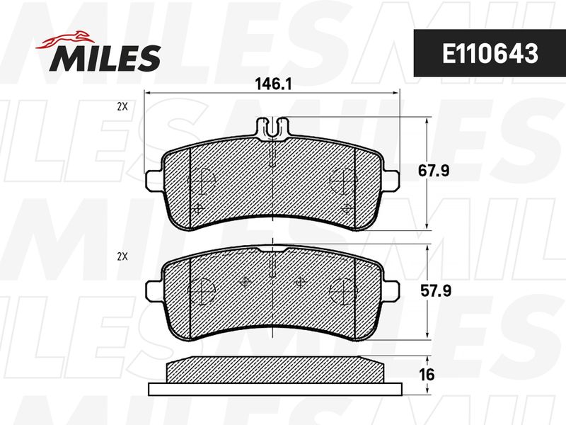 Комплект тормозных колодок, дисковый тормоз MILES E110643