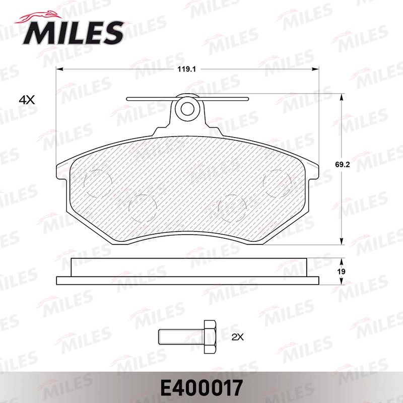 Комплект тормозных колодок, дисковый тормоз MILES E400017