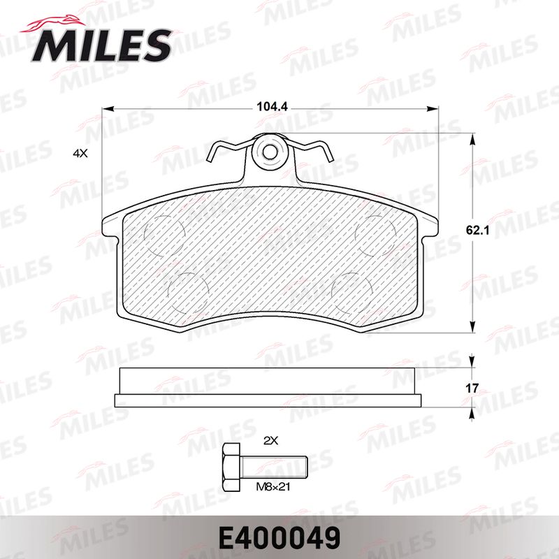 Комплект тормозных колодок, дисковый тормоз MILES E400049