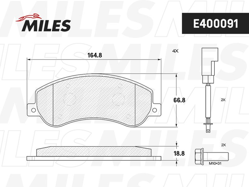 Комплект тормозных колодок, дисковый тормоз MILES E400091