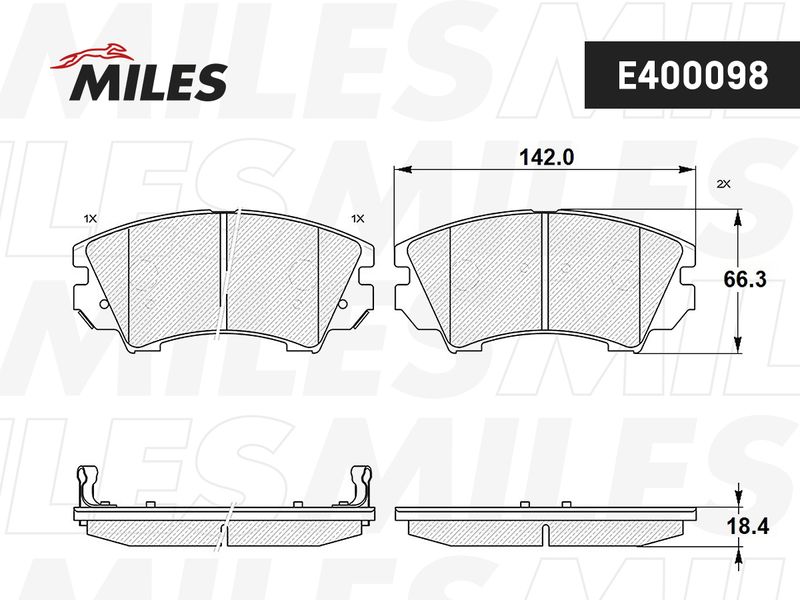 Комплект тормозных колодок, дисковый тормоз MILES E400098