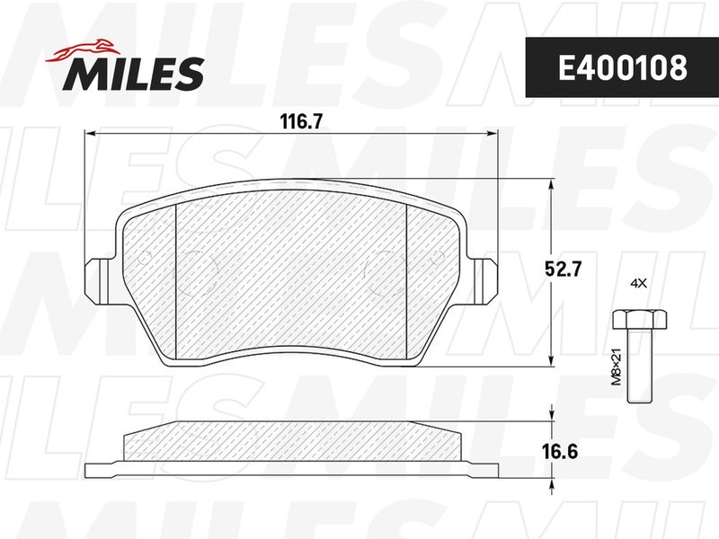 Комплект тормозных колодок, дисковый тормоз MILES E400108