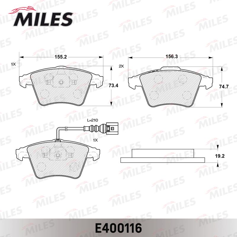 Комплект тормозных колодок, дисковый тормоз MILES E400116