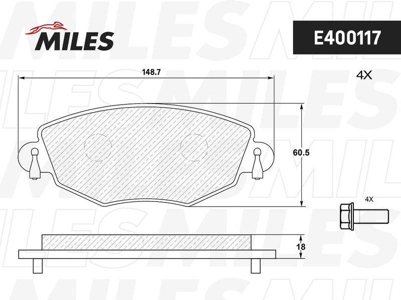 Комплект тормозных колодок, дисковый тормоз MILES E400117