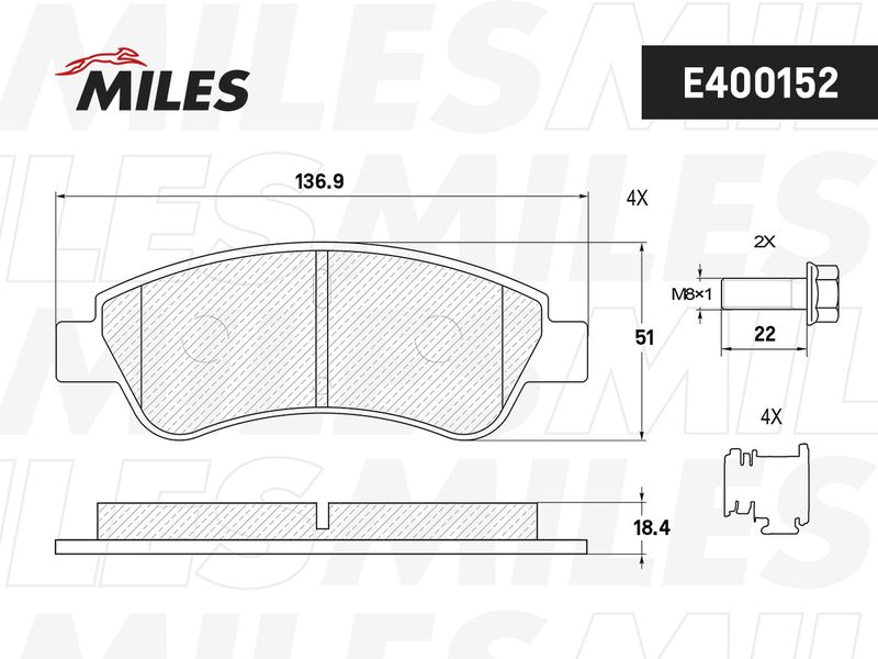 Комплект тормозных колодок, дисковый тормоз MILES E400152